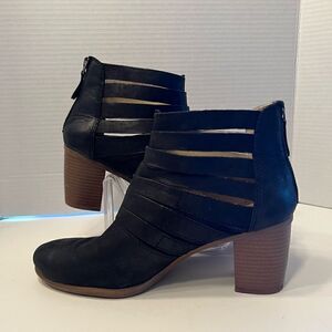 Josef Seibel Bonnie Black Leather Ankle Stacked Block Heel Booties EUR 39 / 8